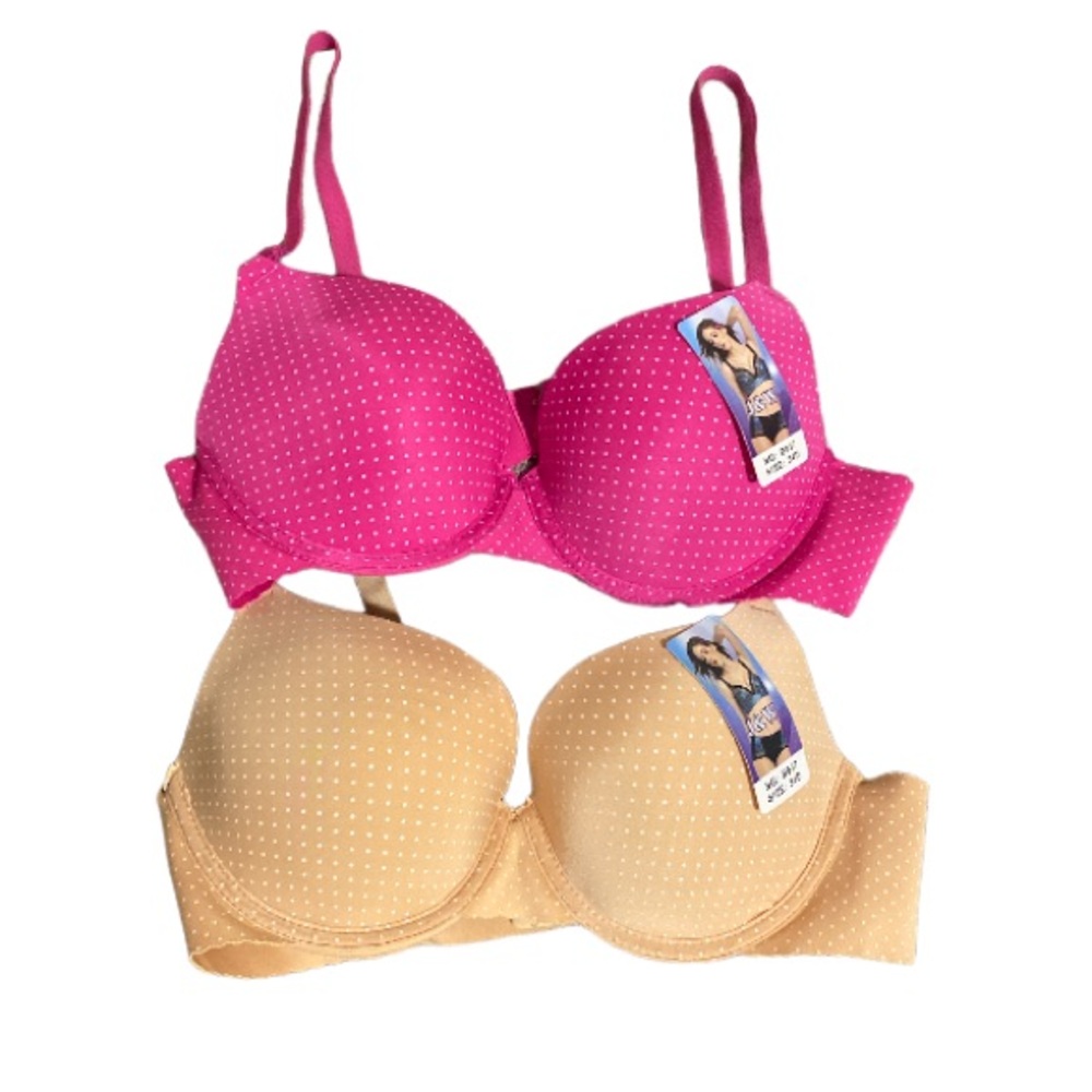 Set of 2 J&W Polka Dot Cute Scallop T-Shirt Bras - Size 34D